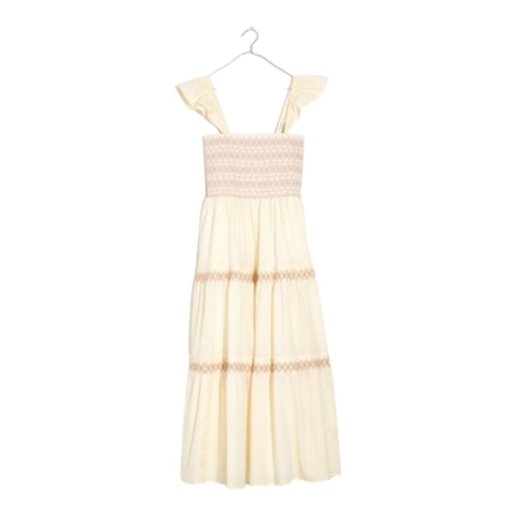 Madewell Lucie Smocked Embroidered Tiered Midi Dress -Lighthouse / Cream - Large - Picture 2 of 14